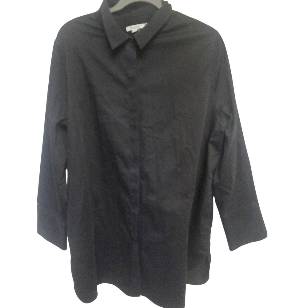 Chicos Black Collared Button Front Long Sleeve Tunic Shirt Top Womens 16 - Picture 1 of 5